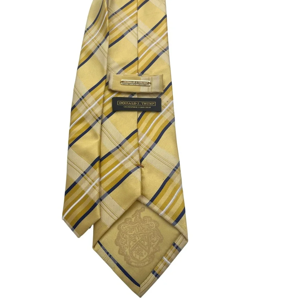 Donald J Trump Signature Collection Mens Yellow Plaid 100% Silk Necktie‎ Tie